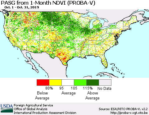 United States PASG from 1-Month NDVI (PROBA-V) Thematic Map For 10/21/2019 - 10/31/2019