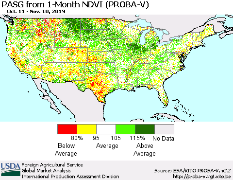 United States PASG from 1-Month NDVI (PROBA-V) Thematic Map For 11/1/2019 - 11/10/2019