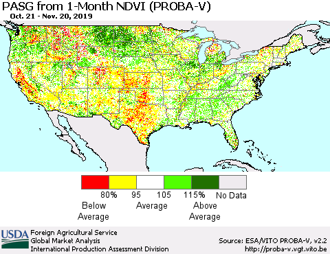 United States PASG from 1-Month NDVI (PROBA-V) Thematic Map For 11/11/2019 - 11/20/2019
