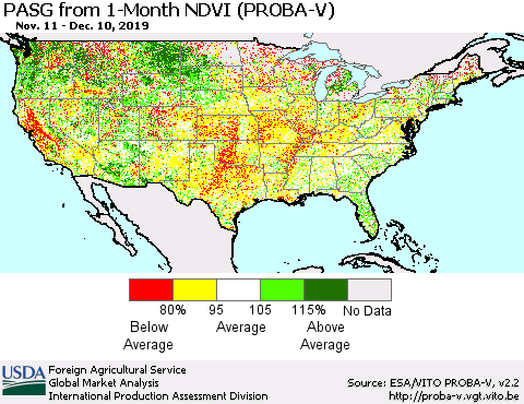 United States PASG from 1-Month NDVI (PROBA-V) Thematic Map For 12/1/2019 - 12/10/2019