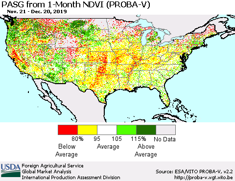 United States PASG from 1-Month NDVI (PROBA-V) Thematic Map For 12/11/2019 - 12/20/2019