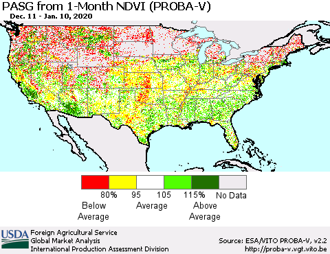 United States PASG from 1-Month NDVI (PROBA-V) Thematic Map For 1/1/2020 - 1/10/2020