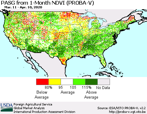 United States PASG from 1-Month NDVI (PROBA-V) Thematic Map For 4/1/2020 - 4/10/2020