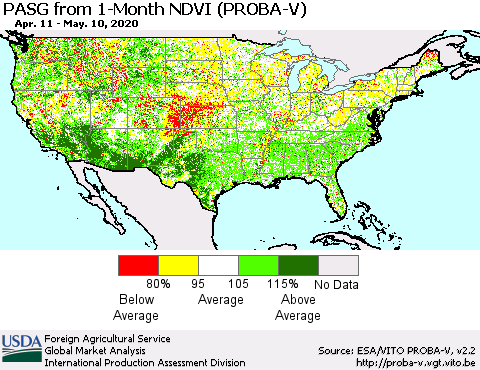 United States PASG from 1-Month NDVI (PROBA-V) Thematic Map For 5/1/2020 - 5/10/2020