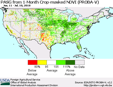 United States PASG from 1-Month Crop-masked NDVI (PROBA-V) Thematic Map For 7/1/2018 - 7/10/2018