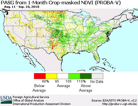 United States PASG from 1-Month Crop-masked NDVI (PROBA-V) Thematic Map For 9/1/2018 - 9/10/2018