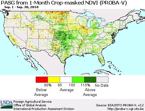 United States PASG from 1-Month Crop-masked NDVI (PROBA-V) Thematic Map For 9/21/2018 - 9/30/2018