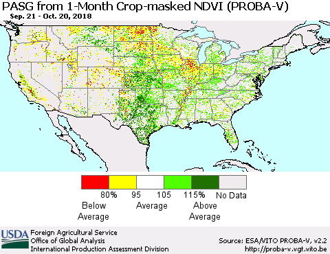 United States PASG from 1-Month Crop-masked NDVI (PROBA-V) Thematic Map For 10/11/2018 - 10/20/2018