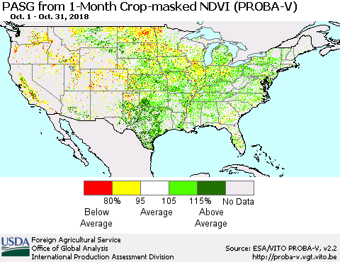 United States PASG from 1-Month Crop-masked NDVI (PROBA-V) Thematic Map For 10/21/2018 - 10/31/2018