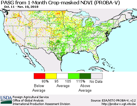 United States PASG from 1-Month Crop-masked NDVI (PROBA-V) Thematic Map For 11/1/2018 - 11/10/2018