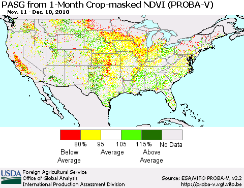United States PASG from 1-Month Crop-masked NDVI (PROBA-V) Thematic Map For 12/1/2018 - 12/10/2018