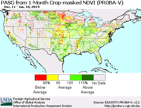 United States PASG from 1-Month Crop-masked NDVI (PROBA-V) Thematic Map For 1/1/2019 - 1/10/2019