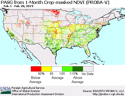 United States PASG from 1-Month Crop-masked NDVI (PROBA-V) Thematic Map For 2/21/2019 - 2/28/2019