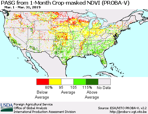 United States PASG from 1-Month Crop-masked NDVI (PROBA-V) Thematic Map For 3/21/2019 - 3/31/2019