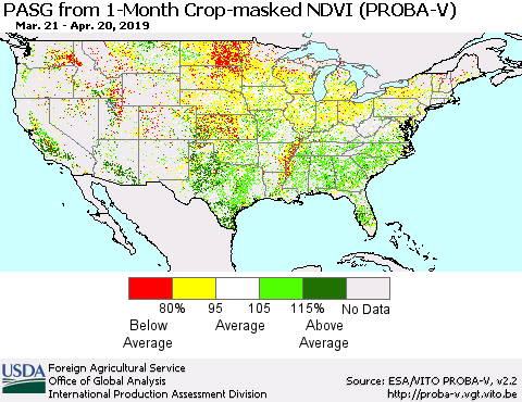 United States PASG from 1-Month Crop-masked NDVI (PROBA-V) Thematic Map For 4/11/2019 - 4/20/2019