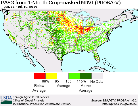 United States PASG from 1-Month Crop-masked NDVI (PROBA-V) Thematic Map For 7/1/2019 - 7/10/2019