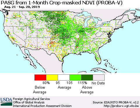 United States PASG from 1-Month Crop-masked NDVI (PROBA-V) Thematic Map For 9/11/2019 - 9/20/2019