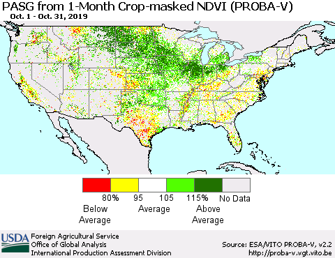 United States PASG from 1-Month Crop-masked NDVI (PROBA-V) Thematic Map For 10/21/2019 - 10/31/2019