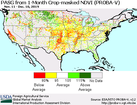 United States PASG from 1-Month Crop-masked NDVI (PROBA-V) Thematic Map For 12/1/2019 - 12/10/2019