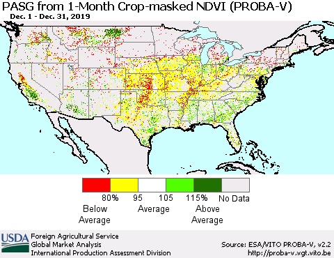 United States PASG from 1-Month Crop-masked NDVI (PROBA-V) Thematic Map For 12/21/2019 - 12/31/2019