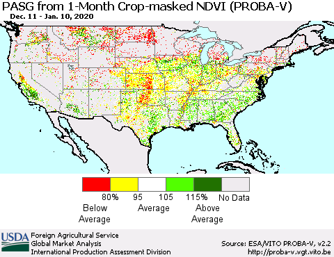 United States PASG from 1-Month Crop-masked NDVI (PROBA-V) Thematic Map For 1/1/2020 - 1/10/2020