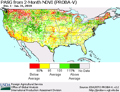 United States PASG from 2-Month NDVI (PROBA-V) Thematic Map For 1/21/2018 - 1/31/2018