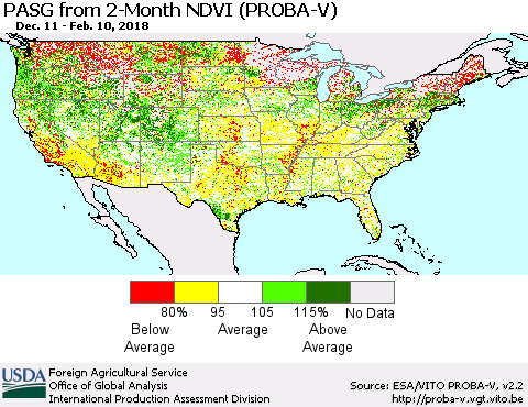 United States PASG from 2-Month NDVI (PROBA-V) Thematic Map For 2/1/2018 - 2/10/2018