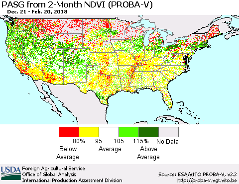 United States PASG from 2-Month NDVI (PROBA-V) Thematic Map For 2/11/2018 - 2/20/2018
