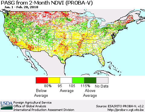United States PASG from 2-Month NDVI (PROBA-V) Thematic Map For 2/21/2018 - 2/28/2018