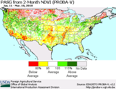 United States PASG from 2-Month NDVI (PROBA-V) Thematic Map For 3/1/2018 - 3/10/2018