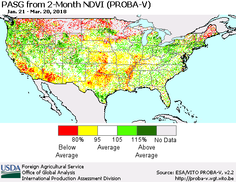 United States PASG from 2-Month NDVI (PROBA-V) Thematic Map For 3/11/2018 - 3/20/2018