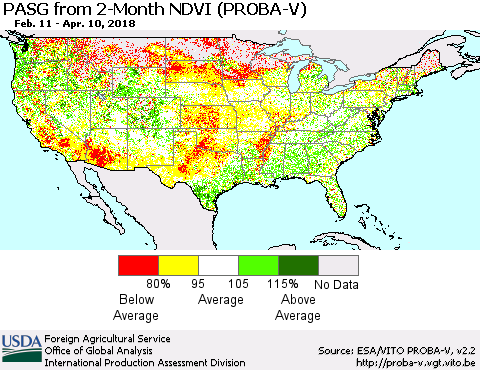 United States PASG from 2-Month NDVI (PROBA-V) Thematic Map For 4/1/2018 - 4/10/2018