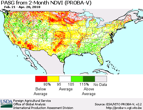United States PASG from 2-Month NDVI (PROBA-V) Thematic Map For 4/11/2018 - 4/20/2018