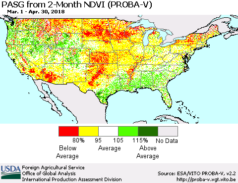 United States PASG from 2-Month NDVI (PROBA-V) Thematic Map For 4/21/2018 - 4/30/2018