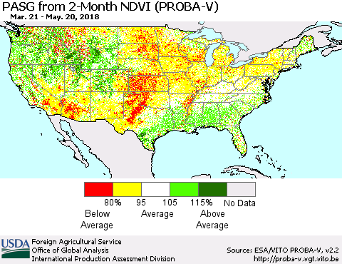 United States PASG from 2-Month NDVI (PROBA-V) Thematic Map For 5/11/2018 - 5/20/2018