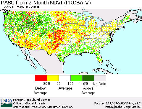 United States PASG from 2-Month NDVI (PROBA-V) Thematic Map For 5/21/2018 - 5/31/2018