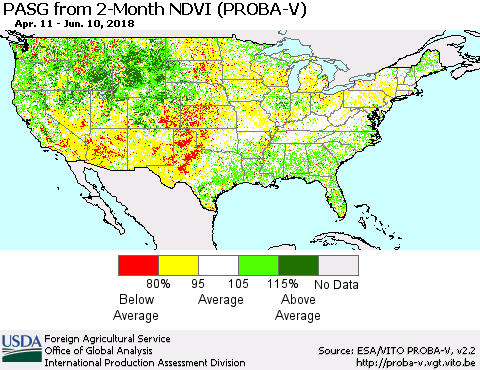 United States PASG from 2-Month NDVI (PROBA-V) Thematic Map For 6/1/2018 - 6/10/2018