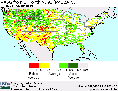United States PASG from 2-Month NDVI (PROBA-V) Thematic Map For 6/11/2018 - 6/20/2018