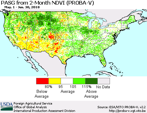 United States PASG from 2-Month NDVI (PROBA-V) Thematic Map For 6/21/2018 - 6/30/2018