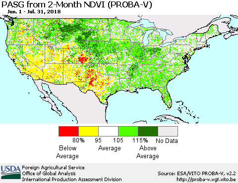 United States PASG from 2-Month NDVI (PROBA-V) Thematic Map For 7/21/2018 - 7/31/2018