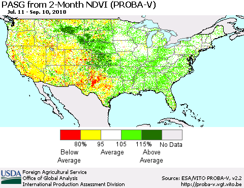 United States PASG from 2-Month NDVI (PROBA-V) Thematic Map For 9/1/2018 - 9/10/2018