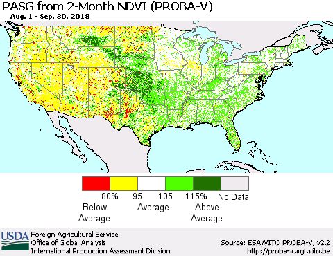 United States PASG from 2-Month NDVI (PROBA-V) Thematic Map For 9/21/2018 - 9/30/2018