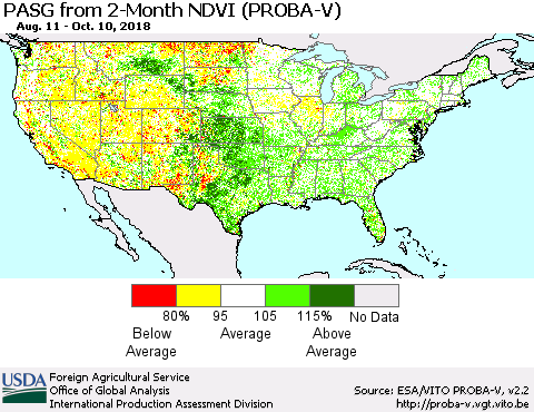 United States PASG from 2-Month NDVI (PROBA-V) Thematic Map For 10/1/2018 - 10/10/2018