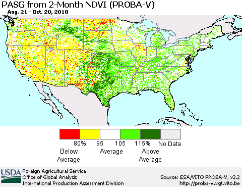 United States PASG from 2-Month NDVI (PROBA-V) Thematic Map For 10/11/2018 - 10/20/2018