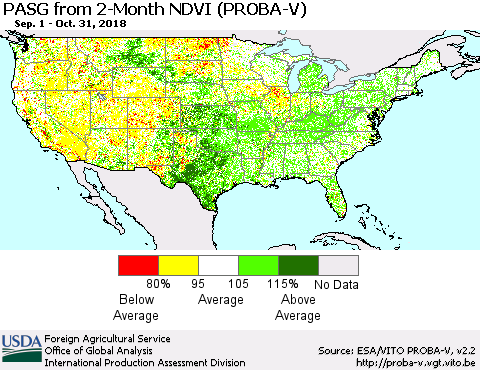 United States PASG from 2-Month NDVI (PROBA-V) Thematic Map For 10/21/2018 - 10/31/2018