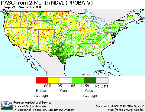 United States PASG from 2-Month NDVI (PROBA-V) Thematic Map For 11/11/2018 - 11/20/2018