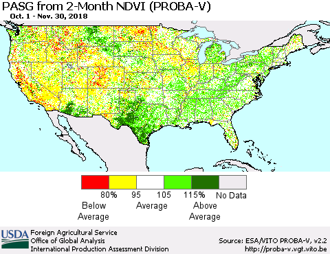 United States PASG from 2-Month NDVI (PROBA-V) Thematic Map For 11/21/2018 - 11/30/2018