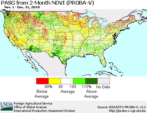 United States PASG from 2-Month NDVI (PROBA-V) Thematic Map For 12/21/2018 - 12/31/2018