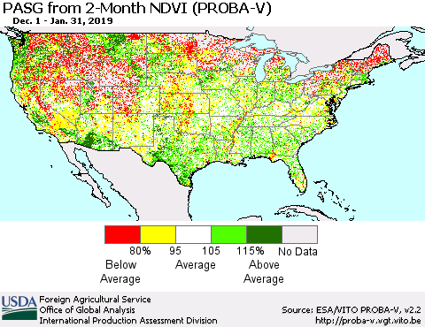 United States PASG from 2-Month NDVI (PROBA-V) Thematic Map For 1/21/2019 - 1/31/2019