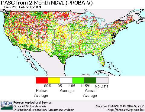 United States PASG from 2-Month NDVI (PROBA-V) Thematic Map For 2/11/2019 - 2/20/2019